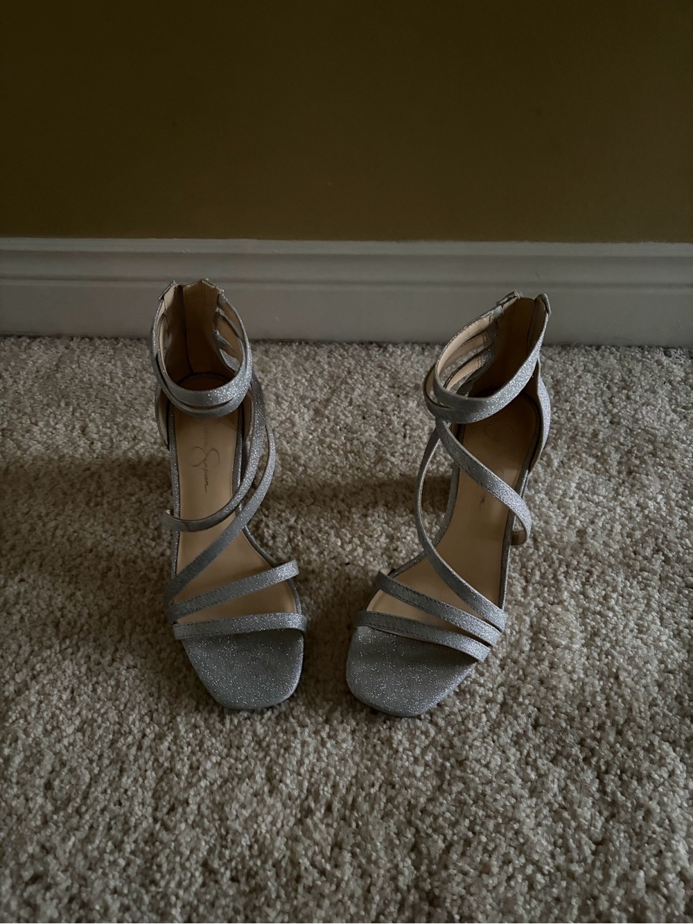 Jessica Simpson Silver Glitter Strappy Heels